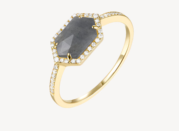 Labradorite Hexagon Pinky Ring