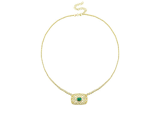 "Vintage" Emerald Rectangular Necklace with Descending Diamonds